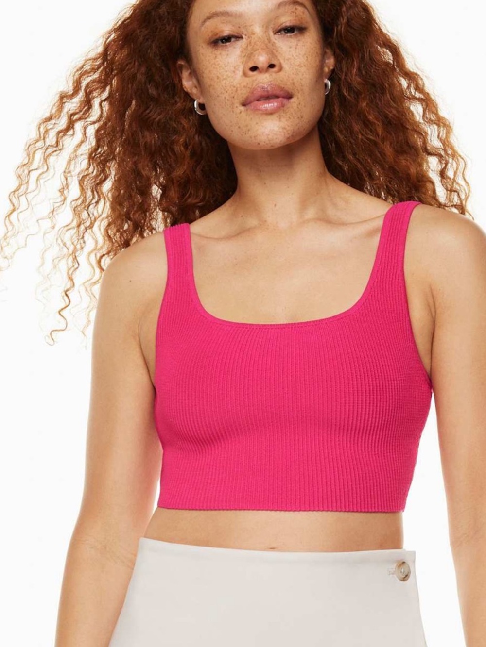 Aritzia Babaton Sculpt Knit Squareneck Cropped Tank Eros Pink Hot Pink